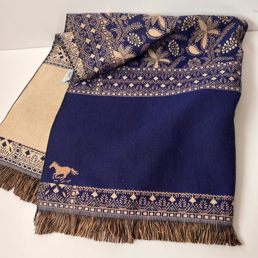 AboElela AB Woven Jacquard Egyptian Tapestry Large Tan Horse Reversible Throw